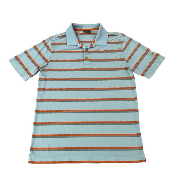 Nike Golf Dri-Fit Mens Polo Shirt Striped Blue & Orange Size Medium Preppy - Picture 1 of 5